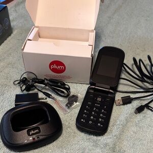 Plum Black Flip Phone with Accessories